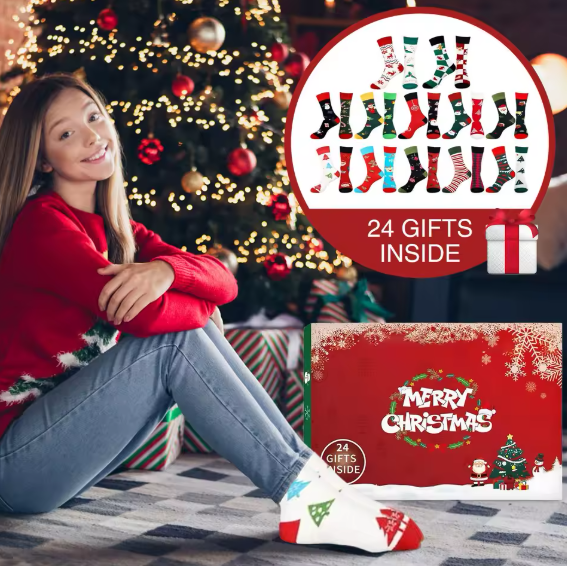 Aeloria™ 24-Day Christmas Socks Advent Calendar